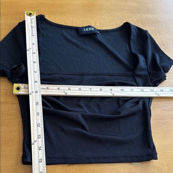 Cider Ruched Square Neck Black Ribbed Knit Crop Top Small Sexy Cropped - Picture 5 of 5